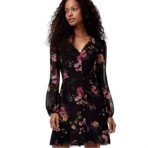 Wilfred Aritzia Nazaire Black Floral Long Sleeve Mini Dress US 2